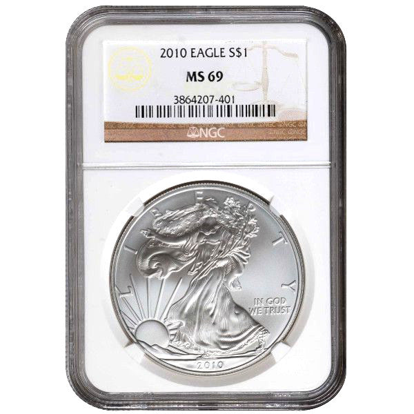 2010 1 oz American Silver Eagle Coin NGC MS69 APR 57