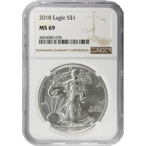 2018 1 oz American Silver Eagle Coin NGC MS69 APR 57