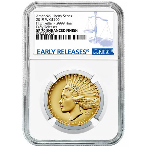 2019-W 1 oz Enhanced Finish High Relief American Liberty Gold Coin NGC SP70 ER APR 57