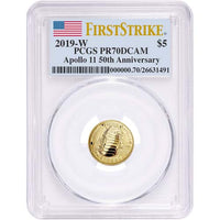 2019 $5 Proof American Apollo 11 50th Anniversary Gold Coin PCGS PR70 FS APR 57