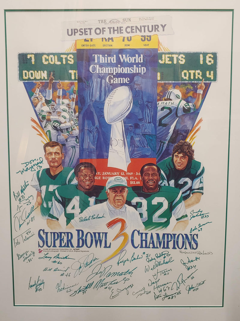 NEW YORK JETS 1969 Super Bowl Champions Signed Poster Ltd Ed #43/300 - $15K APR VALUE w/ CoA! ✓ APR 57