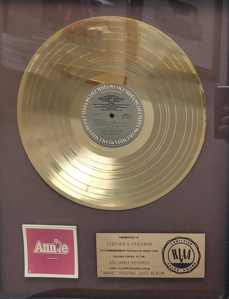 “ANNIE” Original Cast Album RIAA Gold Sales Award to Stephen R. Freidman - $8K APR Value w/ CoA! *✓ APR 57