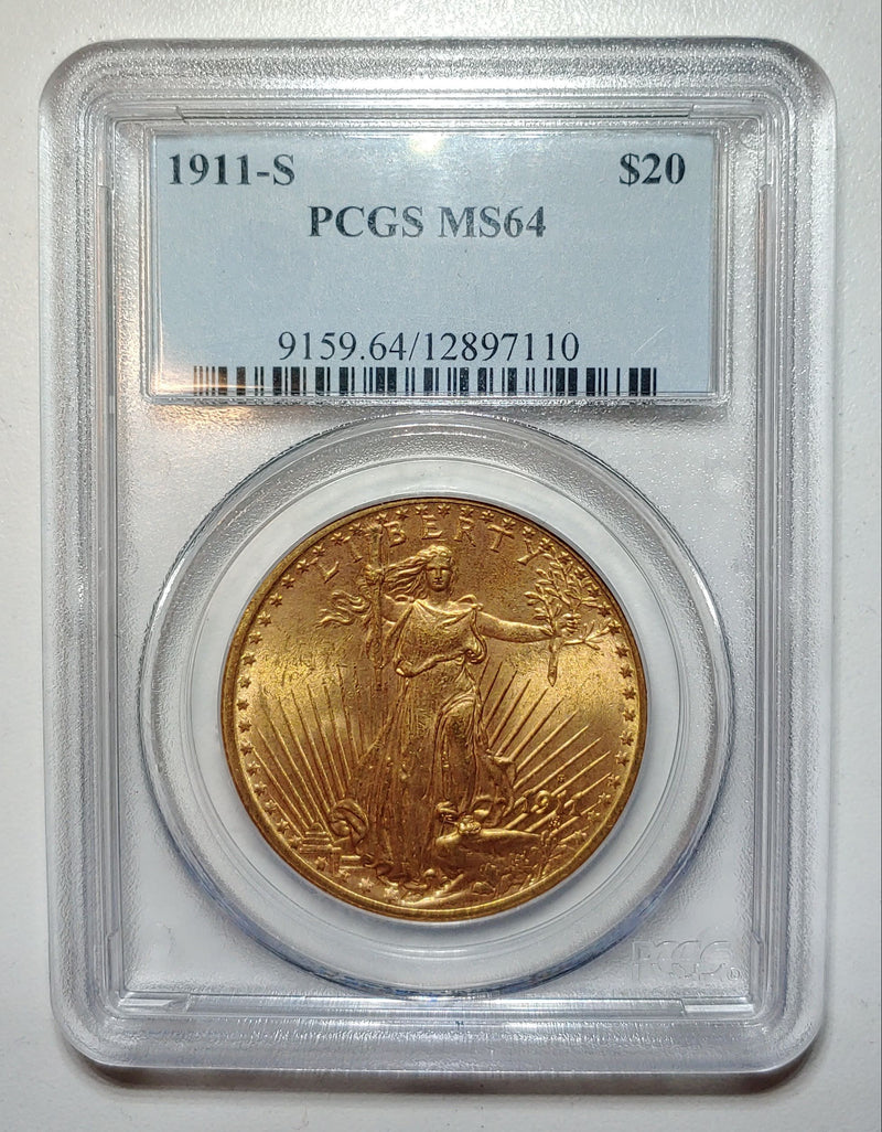 1911-S $20 Saint Gaudens Double Eagle MS-64 (PCGS) - $3.5K APR Value w/ CoA! ✿✓ APR 57