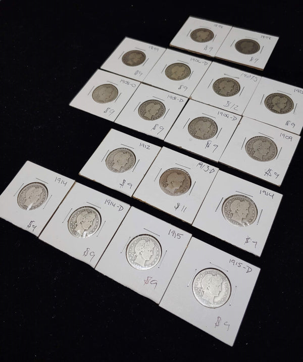 1898-1915-D SILVER BARBER PAGE OF 17 COINS - $300 APR Value w/ CoA! APR 57