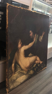 Caravaggio Style Italian Man and Woman Oil on Canvas Painting Early 1600s Baroque Period - $150K VALUE* APR 57