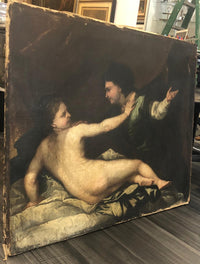 Caravaggio Style Italian Man and Woman Oil on Canvas Painting Early 1600s Baroque Period - $150K VALUE* APR 57