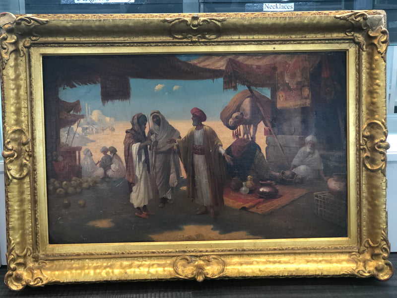 Desert Market Oil on Canvas by A.S. Orientalist style Circa 1800s - $150K VALUE* APR 57