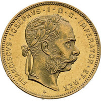 20 Francs / 8 Florin Austrian Gold Coin (Avg. Circulated) APR 57