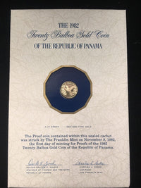 Panama 1982 $20 Balboa Gold Gem Proof Coin w/ Original Seal - $800 Value w/ CoA! ✓ APR 57