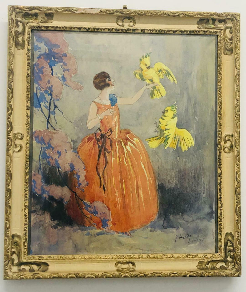 Jean Hardy, Woman with Cockatoos,' Boudoir Watercolor, c. 1929 - Appraisal Value: $20K* APR 57