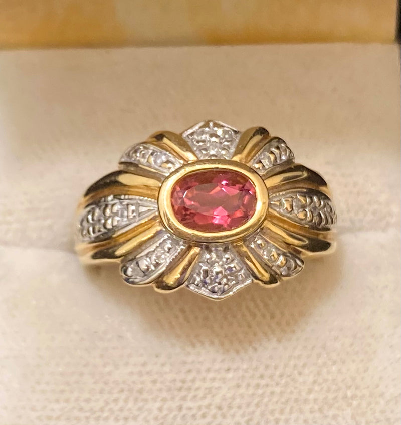 Cartier-style Designer's Solid Yellow Gold with Tourmaline & 20 Diamonds Ring - $6K Appraisal Value w/CoA} APR57