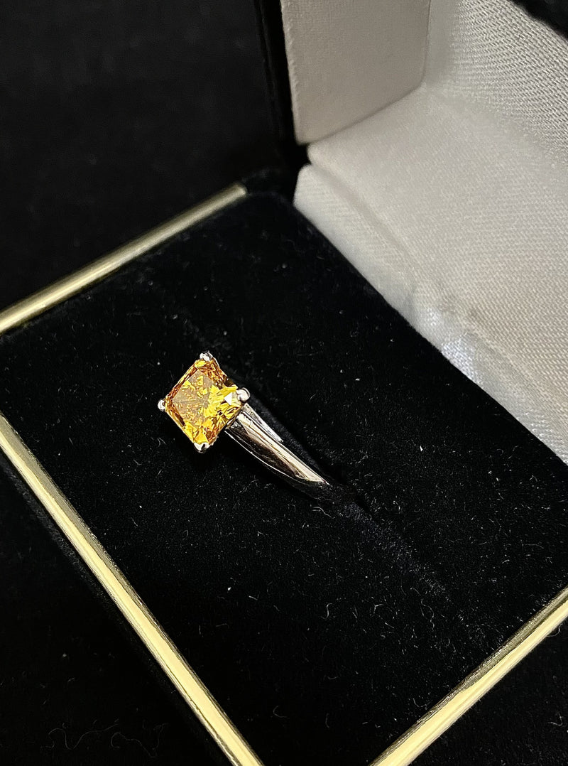 Unique 18K White Gold Fancy Yellow Solitaire Diamond Ring - $50K Appraisal Value w/ CoA! APR 57