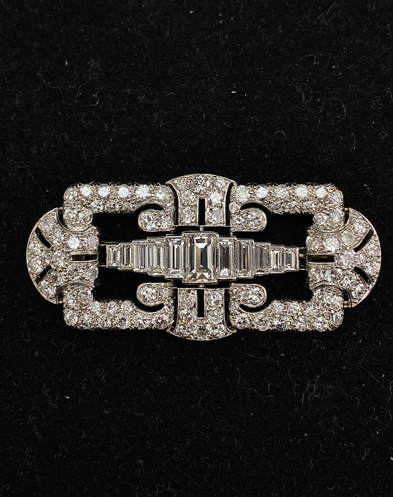 TIFFANY & CO. 1930s Art Deco Platinum 6 Ct. Diamond Brooch - $200K Appraisal Value w/ CoA! APR 57