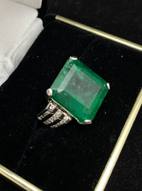 Unique 18K White Gold 20 Ct. Emerald Ring with 40 Diamonds! - $105K Appraisal Value w/ CoA! APR 57