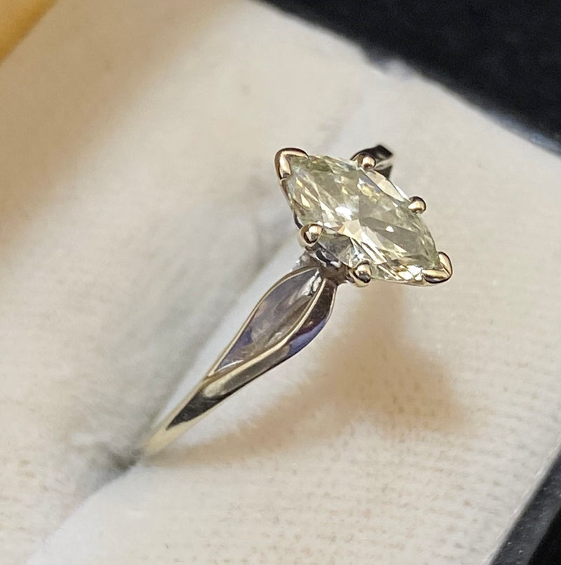 Unique Designer Solid White Gold with Marquise Diamond Solitaire Engagement Ring - $10K Appraisal Value w/CoA} APR57