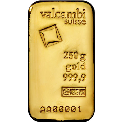 250 Gram Valcambi Cast Gold Bar (New w/ Assay) APR 57