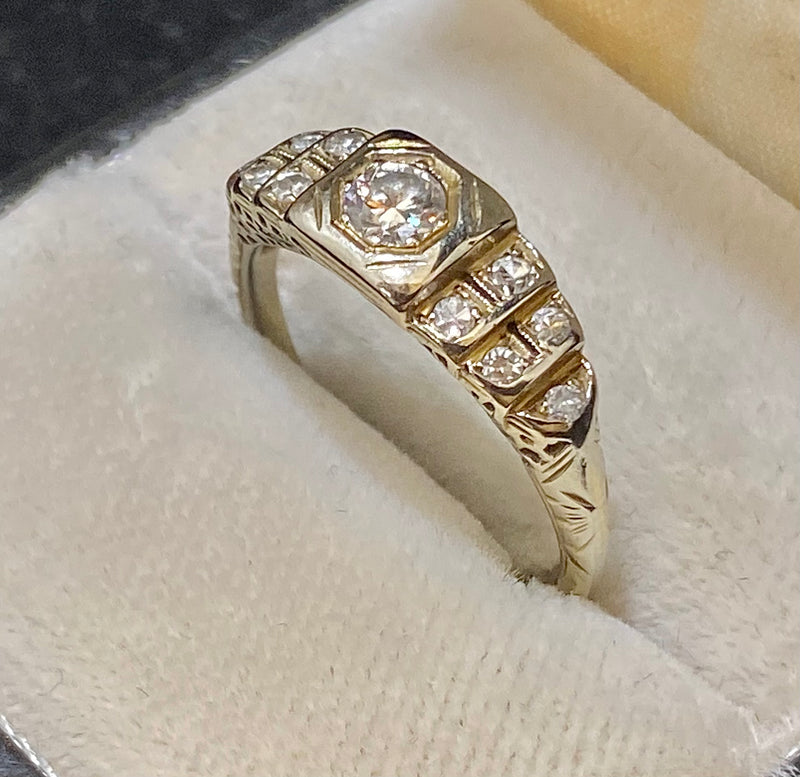 1920's Victorian Style Antique 18K Y/WG 11-Diamond Filigree Ring - $15K Appraisal Value w/CoA} APR57
