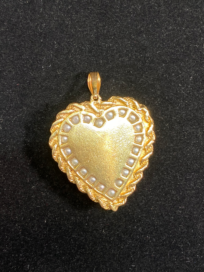 Very Unique Designer’s SYG w 22 Pearls Heart Shape Locket Pendant w $8K COA !!!} APR 57
