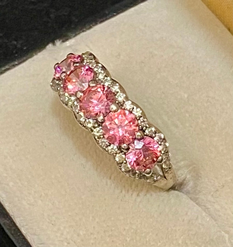 Amazing Unique Sterling Silver Pink Sapphire & 38-Diamond Ring - $2.5K Appraisal Value w/CoA} APR57