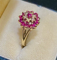 1930'S Antique Solid 18K Yellow Gold Ruby & Diamond Cocktail Ring - $6K Appraisal Value w/CoA} APR57