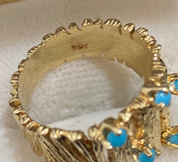 1930's Antique Design Solid Yellow Gold 5-Turquoise Ring - $6K Appraisal Value w/CoA} APR57