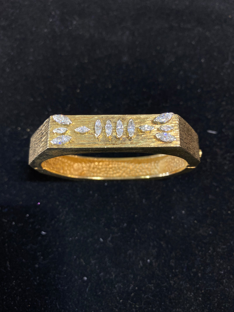 Solid Yellow Gold Textured Bangle Bracelet with 12 Diamonds! - $15K Appraisal Value w/ CoA! APR 57