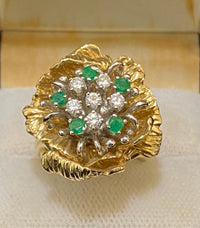 Buccellati Style European Design Solid Yellow Gold with Emerald & Diamond Flower Ring - $12K Appraisal Value w/ CoA } APR57