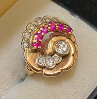 1920's Art Deco Solid Rose Gold Diamond & Ruby Ring - $13K Appraisal Value w/CoA} APR57