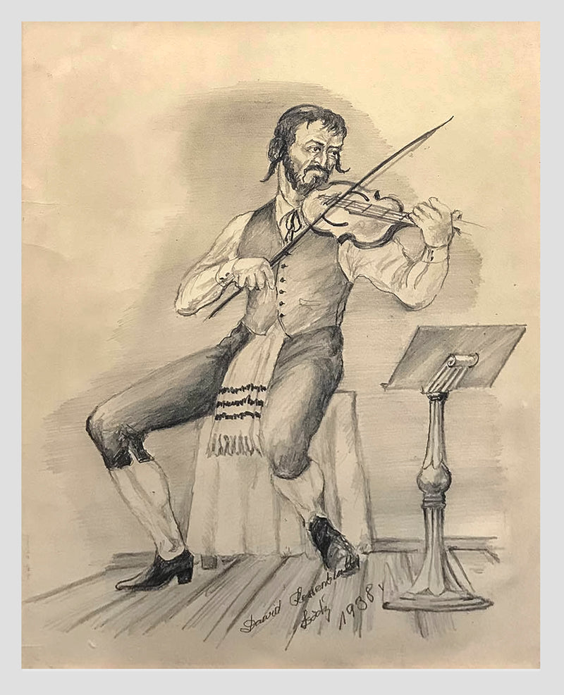 David Rosenblatt "Fiddler" Signed 1938 Graphite Drawing - $6K APR Value w/ CoA! + APR 57