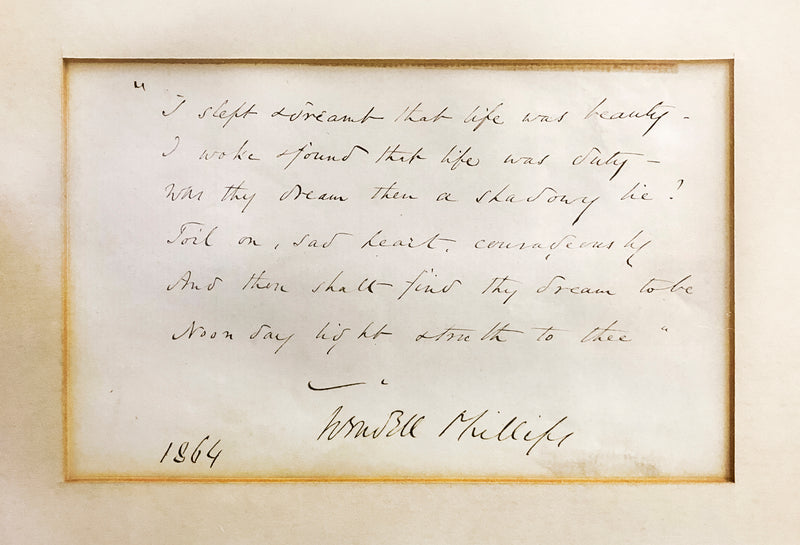 WENDELL PHILLIPS Handwritten Poem with Lithograph, 1864 - $2K Appraisal Value! APR 57