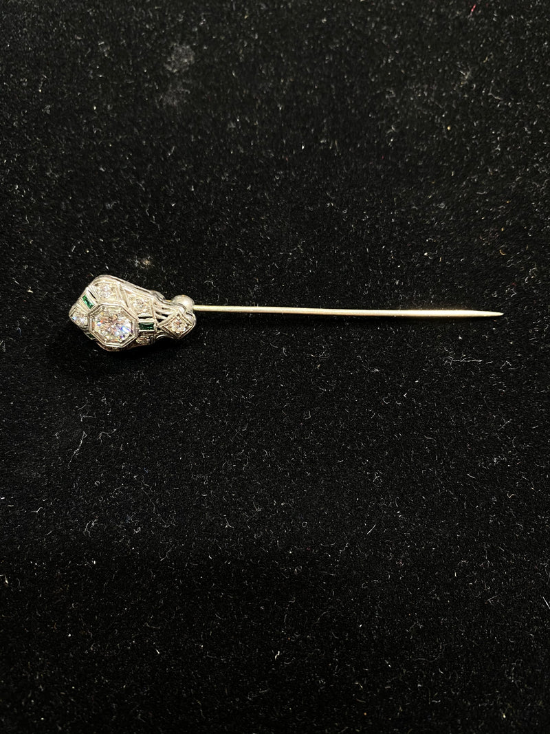 Beautiful Art Deco Diamond & Emerald Platinum Brooch Pin - $30K Appraisal Value w/ CoA! } APR 57