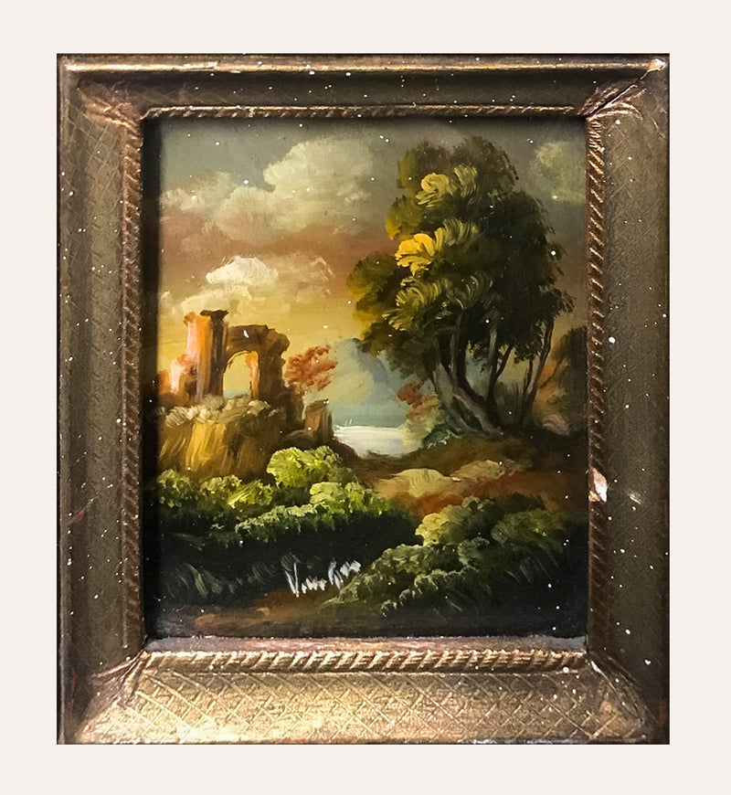Signed c.1890 Miniature Landscape Oil Painting with Period Frame - $4K Appraisal Value! APR 57