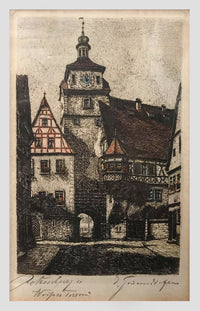 Ernst Geissendorfer “Rothenburg Clock Tower”1950s Colored Etching - $4K APR Value w/ CoA! + APR 57