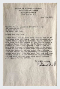 Katharine Cornell Signed 1957 Theatre Guild Typed Letter  - $3K APR Value w/ CoA! APR 57