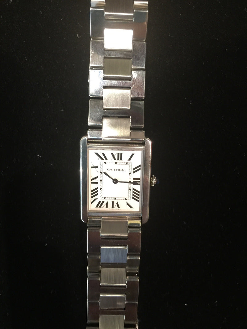 Men's Large Cartier Tank Wristwatch Stainless Steel With White Dial Est $6K! APR 57