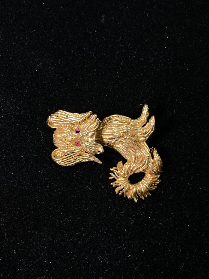 1950’s Vintage Textured Solid Yellow Gold & Ruby Puppy Brooch - $15K Appraisal Value w/CoA } APR 57