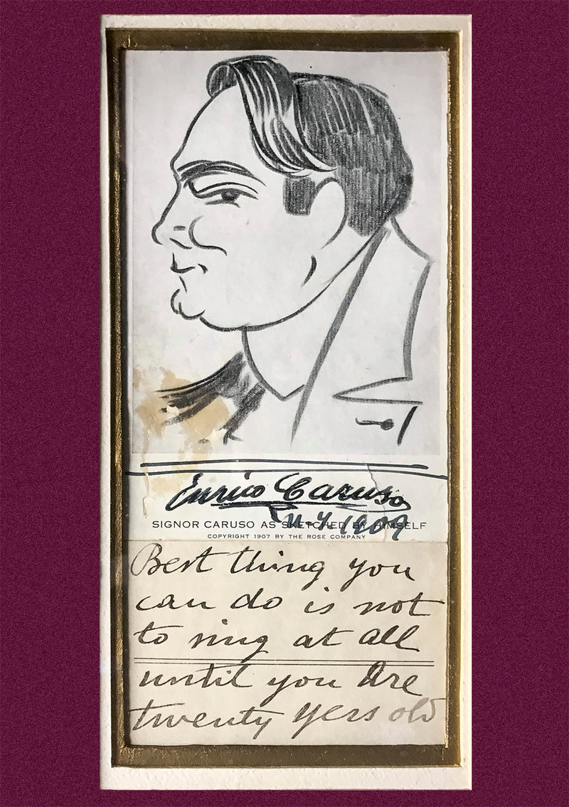ENRICO CARUSO 1909 Handwritten Note with Caricature - $10K APR Value w/ CoA! APR 57