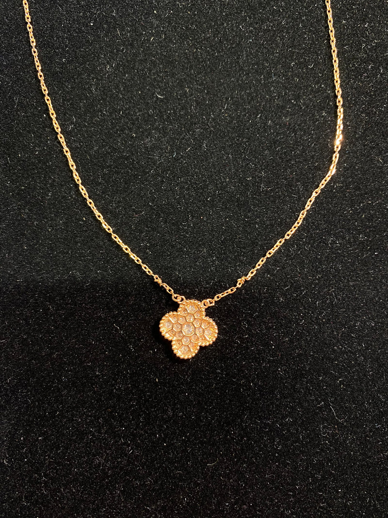 Van Cleef & Arpels Alhambra 18K Rose Gold 21 Diamond Pendant Necklace