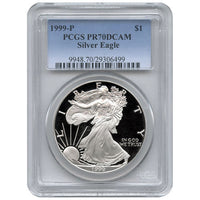 1999-P 1 oz Proof American Silver Eagle Coin PCGS PR70 DCAM APR 57