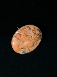 AMAZING Vintage 1920's Coral & Diamond Cameo Brooch Pin in 14K Yellow Gold - $6K Appraisal Value! }✓ APR 57