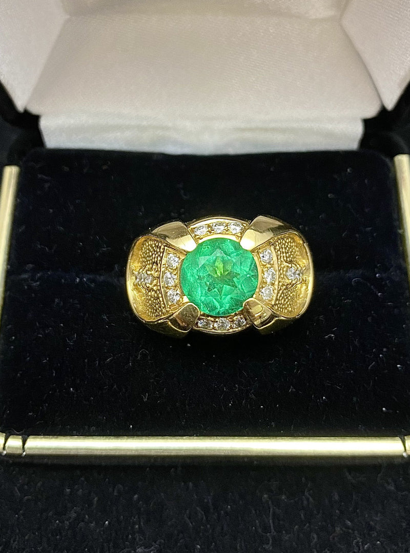 Incredible Designer Solid Yellow Gold Emerald & Diamond Ring - $50K Appraisal Value w/ CoA! APR 57