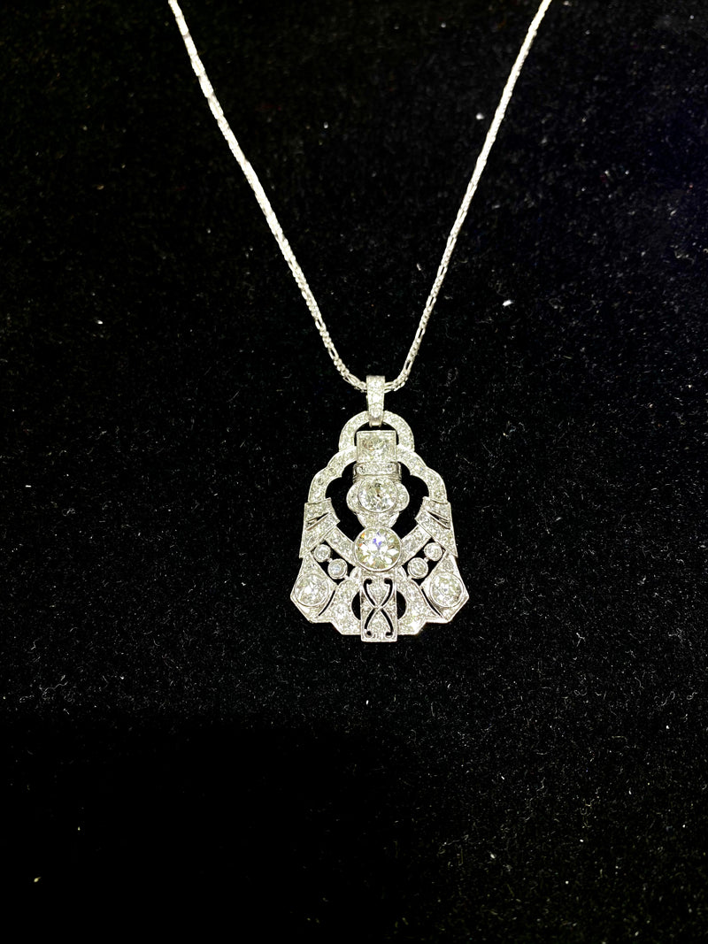 1920’s Antique Design Platinum and 14K White Gold  Pendant Necklace w/ 49 Diamonds! - $75K Appraisal Value w/CoA! APR 57