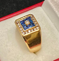 Incredible Designer Solid Yellow Gold with Diamond & Sapphire Ring - $10K Appraisal Value w/CoA} APR57