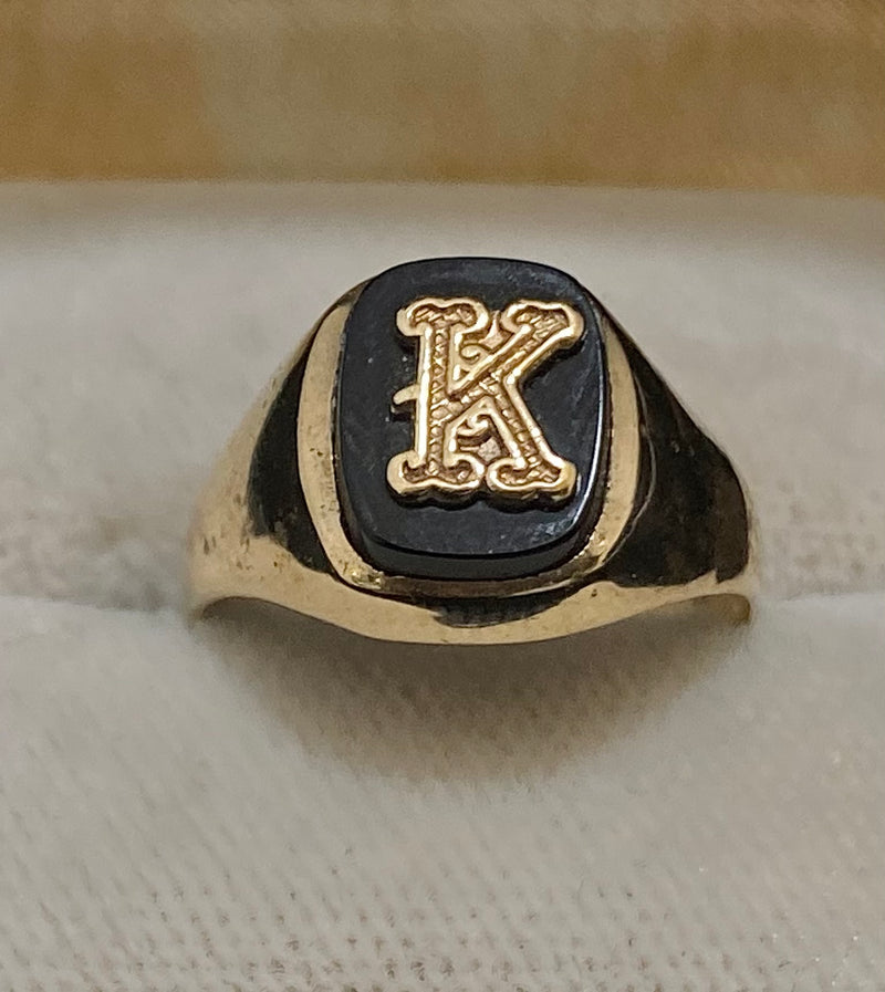 1940's Antique Design Solid Yellow Gold "K" Signet Ring - $4K Appraisal Value w/CoA} APR57