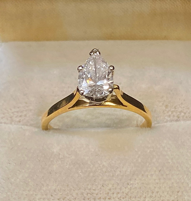Unique Designer Solid Yellow Gold with Pear Diamond Solitaire Ring - $20K Appraisal Value w/CoA} APR57