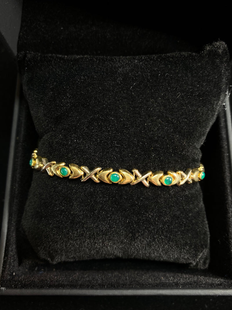 Unique Designer’s 18KYG w 10 Green Sapphires XOXO Bracelet w $10K COA !!} APR 57
