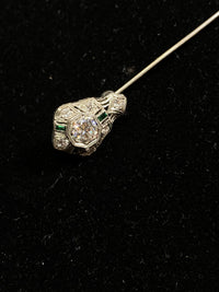 Beautiful Art Deco Diamond & Emerald Platinum Brooch Pin - $30K Appraisal Value w/ CoA! } APR 57