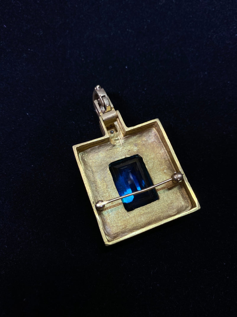 Buccellati-style Vintage 18K Yellow Gold Pendant w/ 50ct Blue Topaz & 23 Diamonds - $20 Appraisal Value w/CoA} APR 57