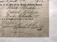 AMAZING 1852 Baptismal Certificate from St. Peter's Church - 1.5K Appraisal Value! APR 57