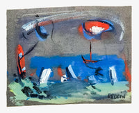 ALEXANDER REDEIN Abstract Seascape with Boats 1960s Oil on Paper - $5K APR Value w/ CoA! + APR 57